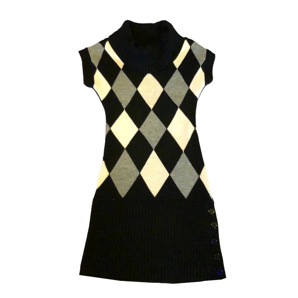 KNIT MINDED argyle cowl neck sweater-dress